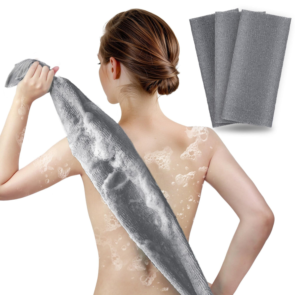 ARCH&M Exfoliating Washcloth & Japanese Shower Towel, Body Scrubber, 3 Pack