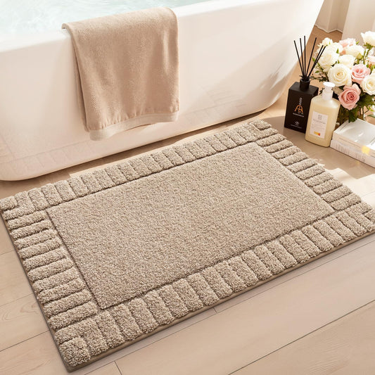 LUMI Soft Bathroom Rugs Absorbent, Non Slip Bath Mat 16x24, Beige