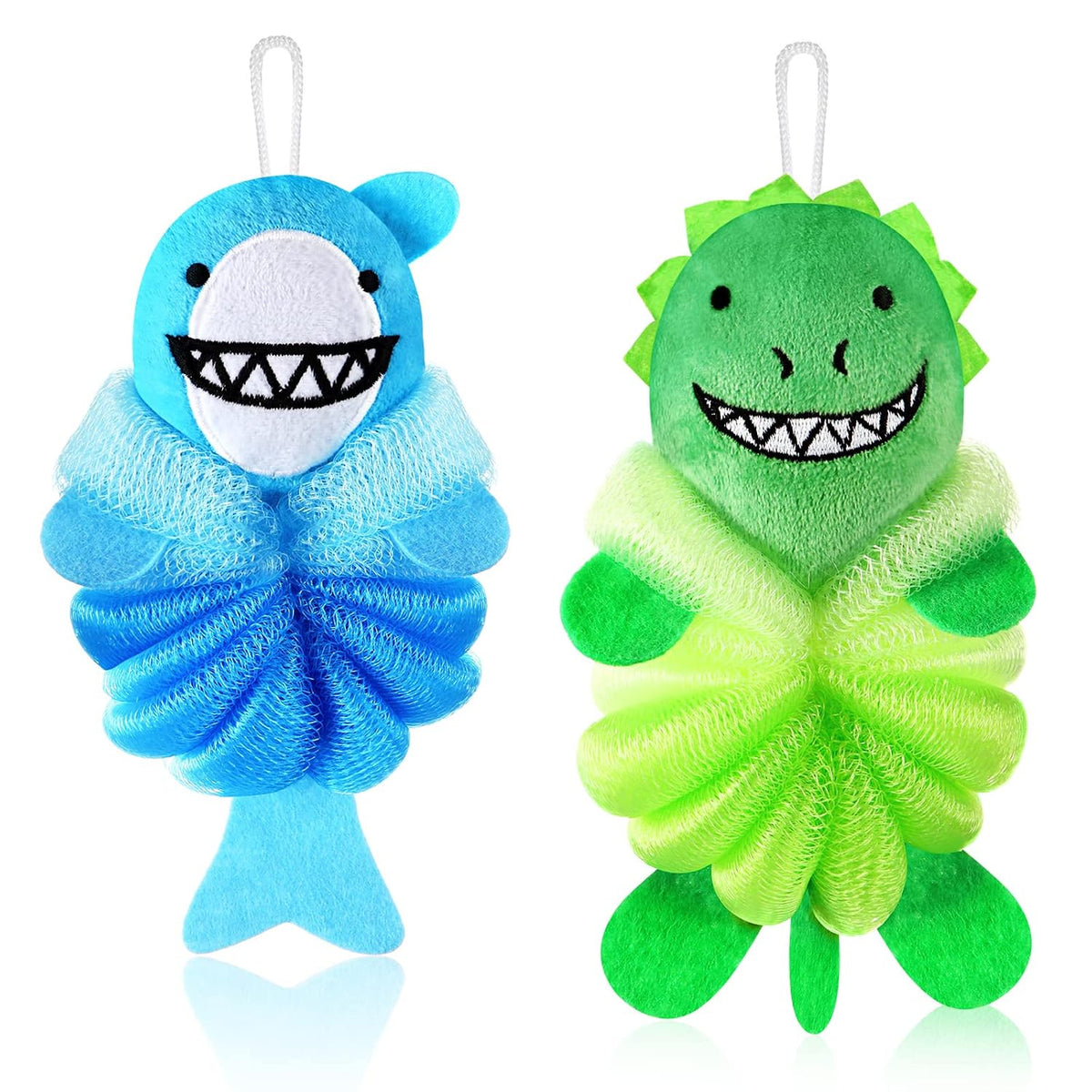 Nuenen 2 Pcs Kids Bath Loofahs, Shark, Monster