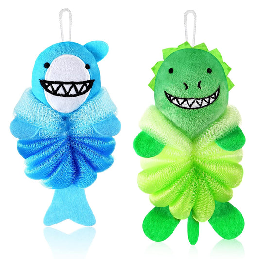 Nuenen 2 Pcs Kids Bath Loofahs, Shark, Monster