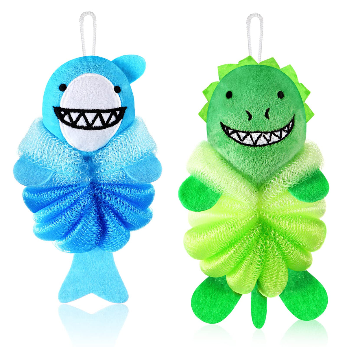 Nuenen 2 Pcs Kids Bath Loofahs, Shark, Monster