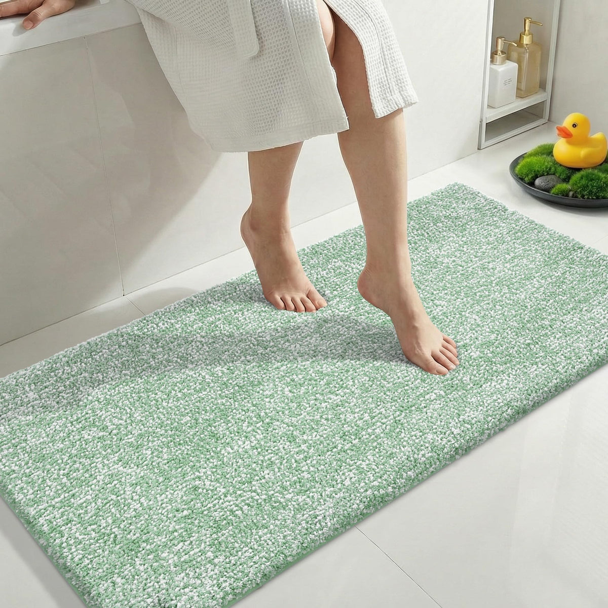 Yimobra Non Slip Machine Washable Bathroom Rug 24x17 Grey and White