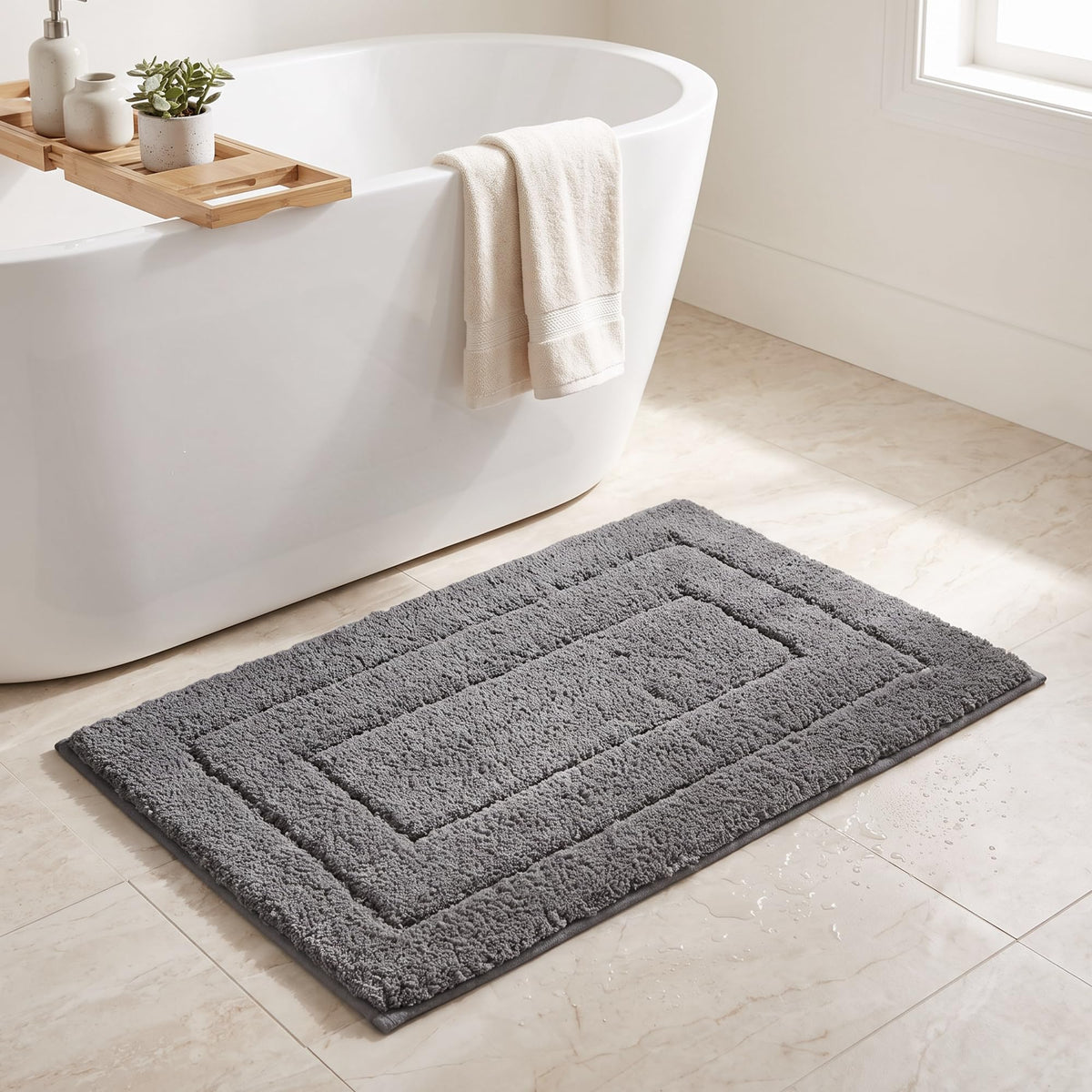 GRANNY SAYS Blue Bathroom Rug 16" x 24", Non-Slip Microfiber Bath Mat