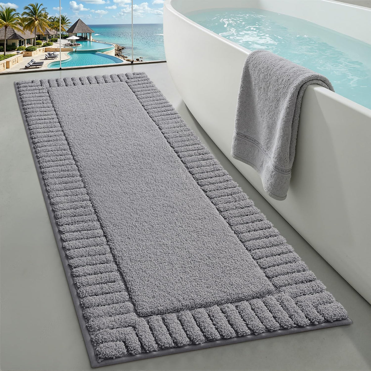 LUMI Soft Bathroom Rugs Absorbent, Non Slip Bath Mat 16x24, Beige