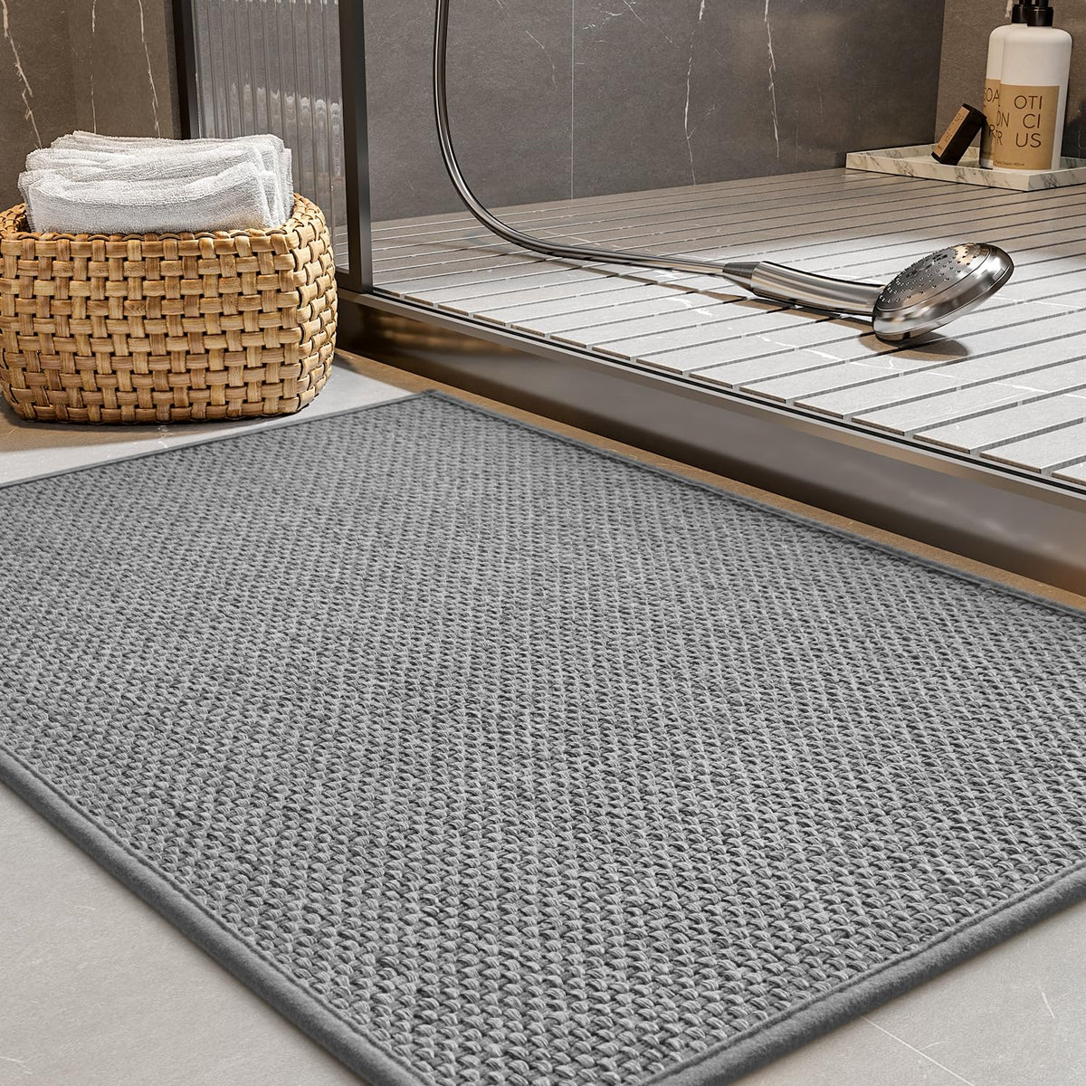 PADOOR Non-Slip Bath Mat, Braided Absorbent Bathroom Mat, 17''x24'' Beige