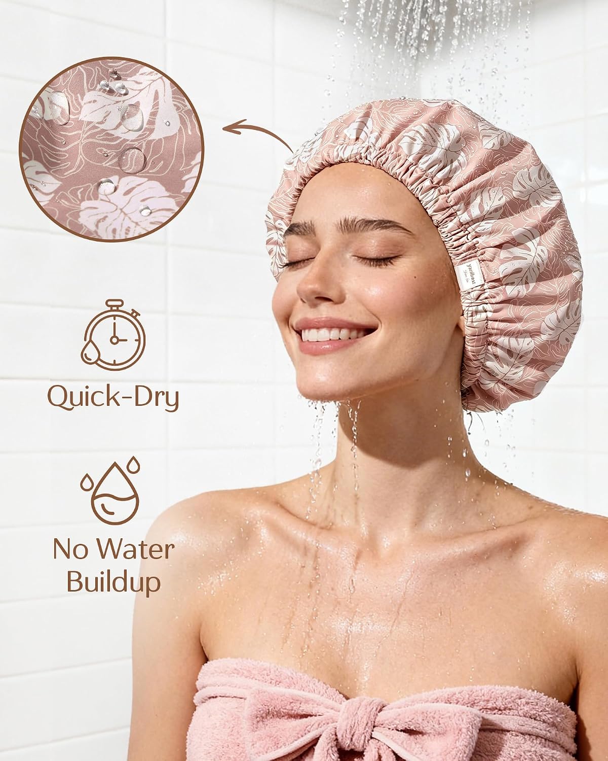 Yanibest Satin Lined Shower Cap, Shower Caps for Women Reusable Waterproof