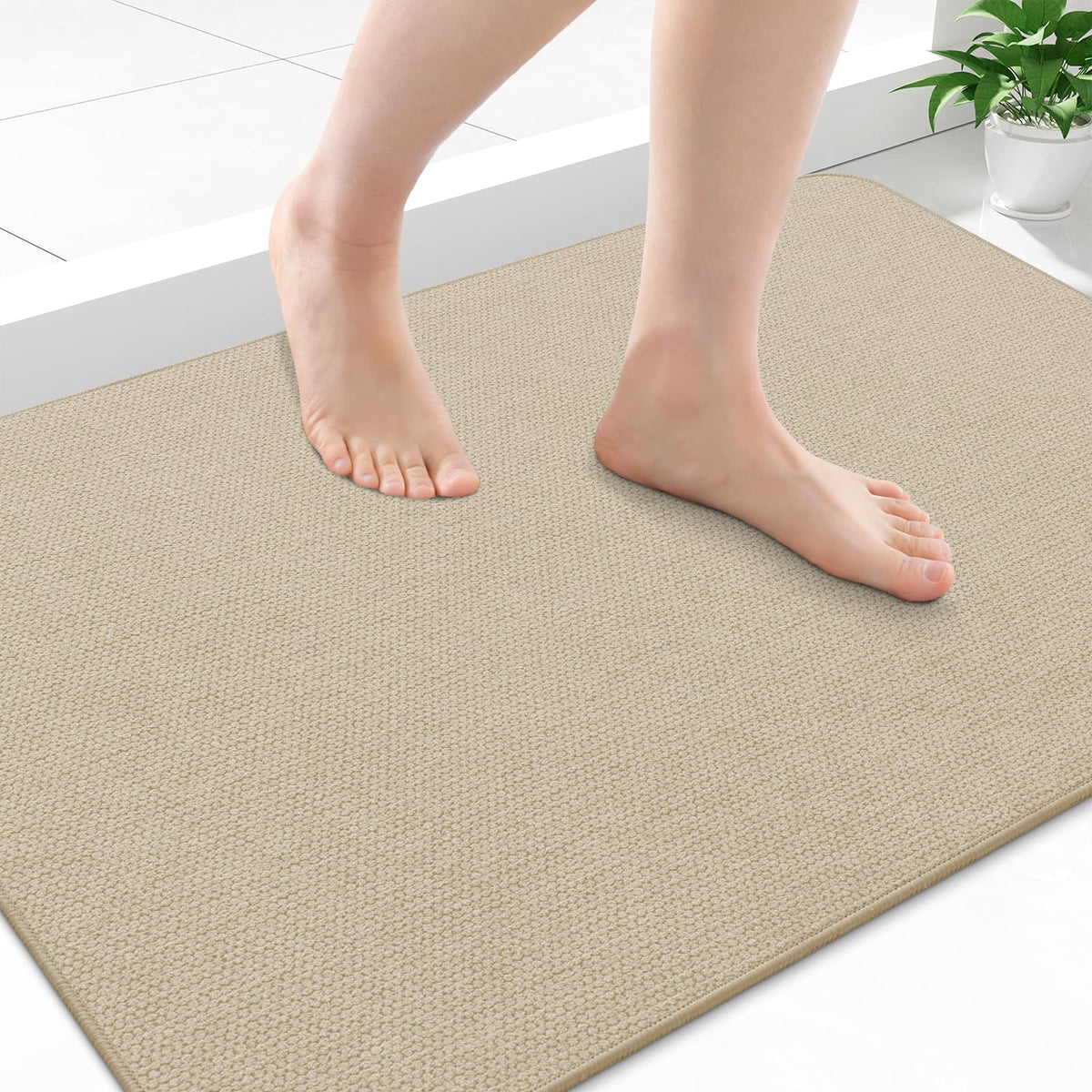 Smiry Ultra Thin Bath Mat 27x17, Non Slip Rubber Washable Bathroom Rugs