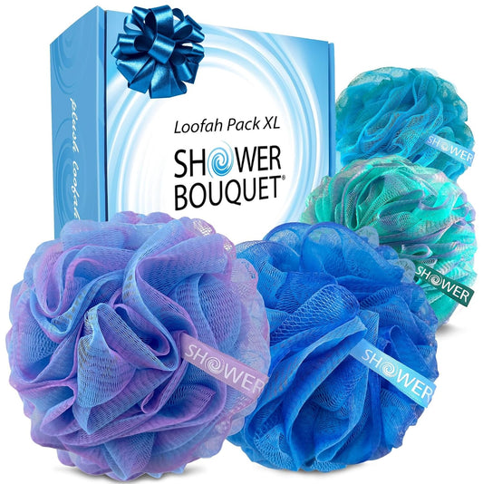 SHOWER BOUQUET Loofah Bath-Sponge XL Swirl-Deep-4-Pack // Extra Large 75g
