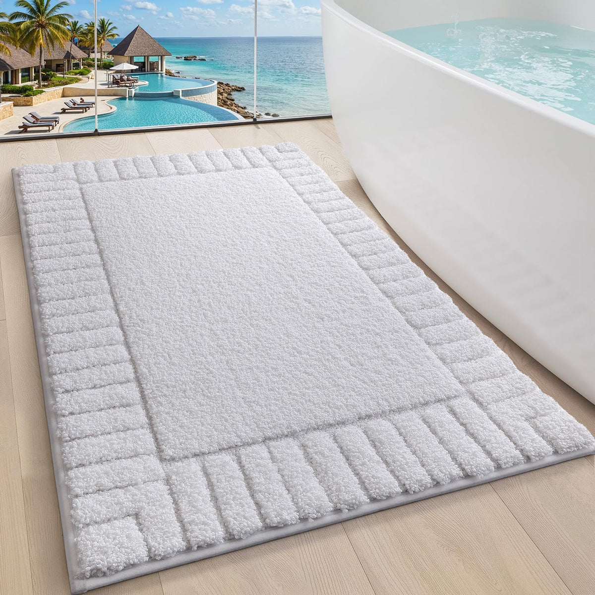 LUMI Soft Bathroom Rugs Absorbent, Non Slip Bath Mat 16x24, Beige
