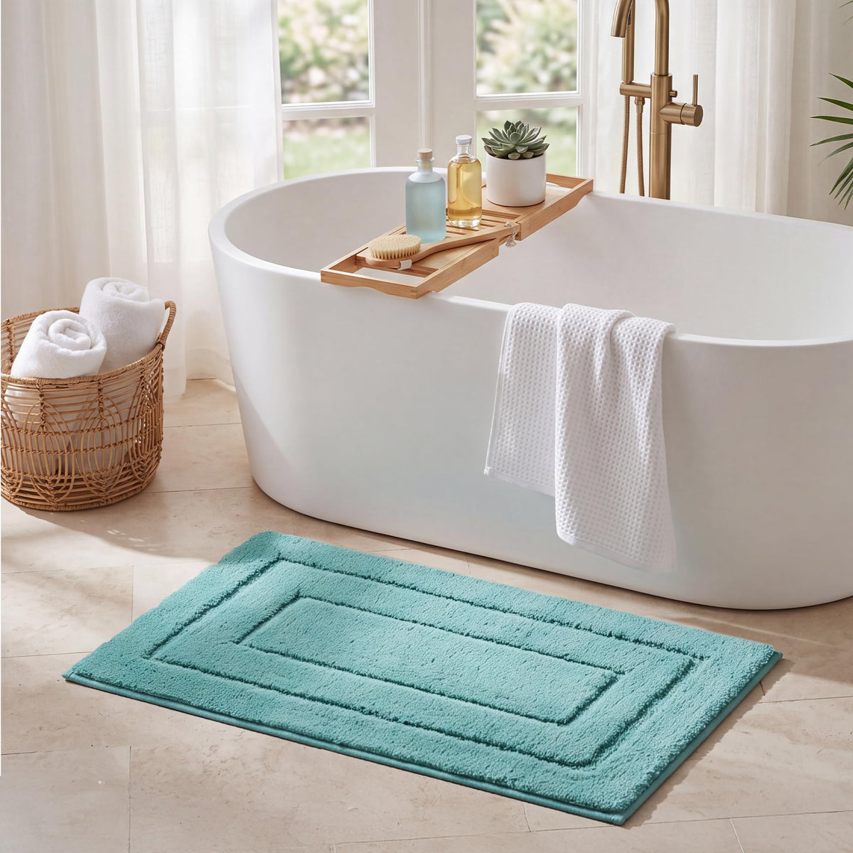 GRANNY SAYS Blue Bathroom Rug 16" x 24", Non-Slip Microfiber Bath Mat