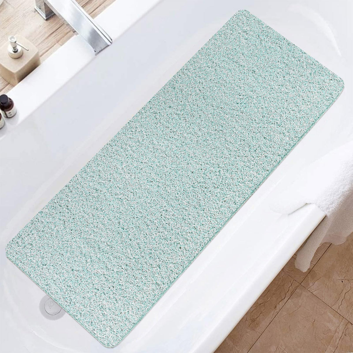 Shower Mat Non-Slip, Soft Comfort Bath Mat with Drainage Holes, PVC Loofah Massage Bathtub Mat for Shower, Tub, Bathroom, Wet Areas, Quick Drying