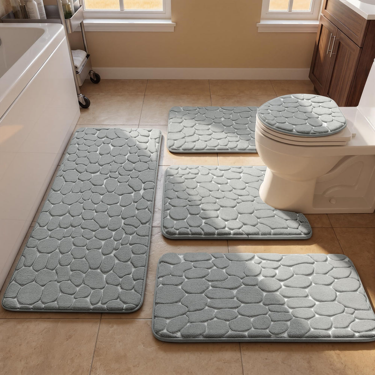 YIHOUSE Bathroom Mat Rug, Memory Foam Bath Mat, Non-Slip Bathroom Floor Mats, Cobblestone Bath Mats Absorbent Bath Rugs Washable Quick Dry (17x24,Dark Gray)