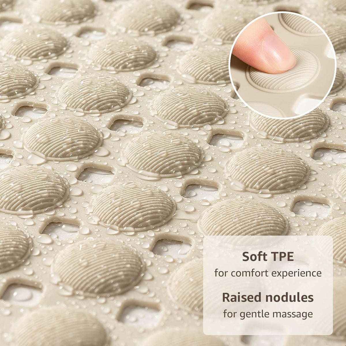 OTHWAY Bath Tub Shower Mat Non Slip, Bathtub Floor Liner Mats for Inside Shower Bathroom, Suction Cups and Drain Holes for Feet Scrubbing, Machine Washable, Soft on Feet, 35x16 Inch, Brown
