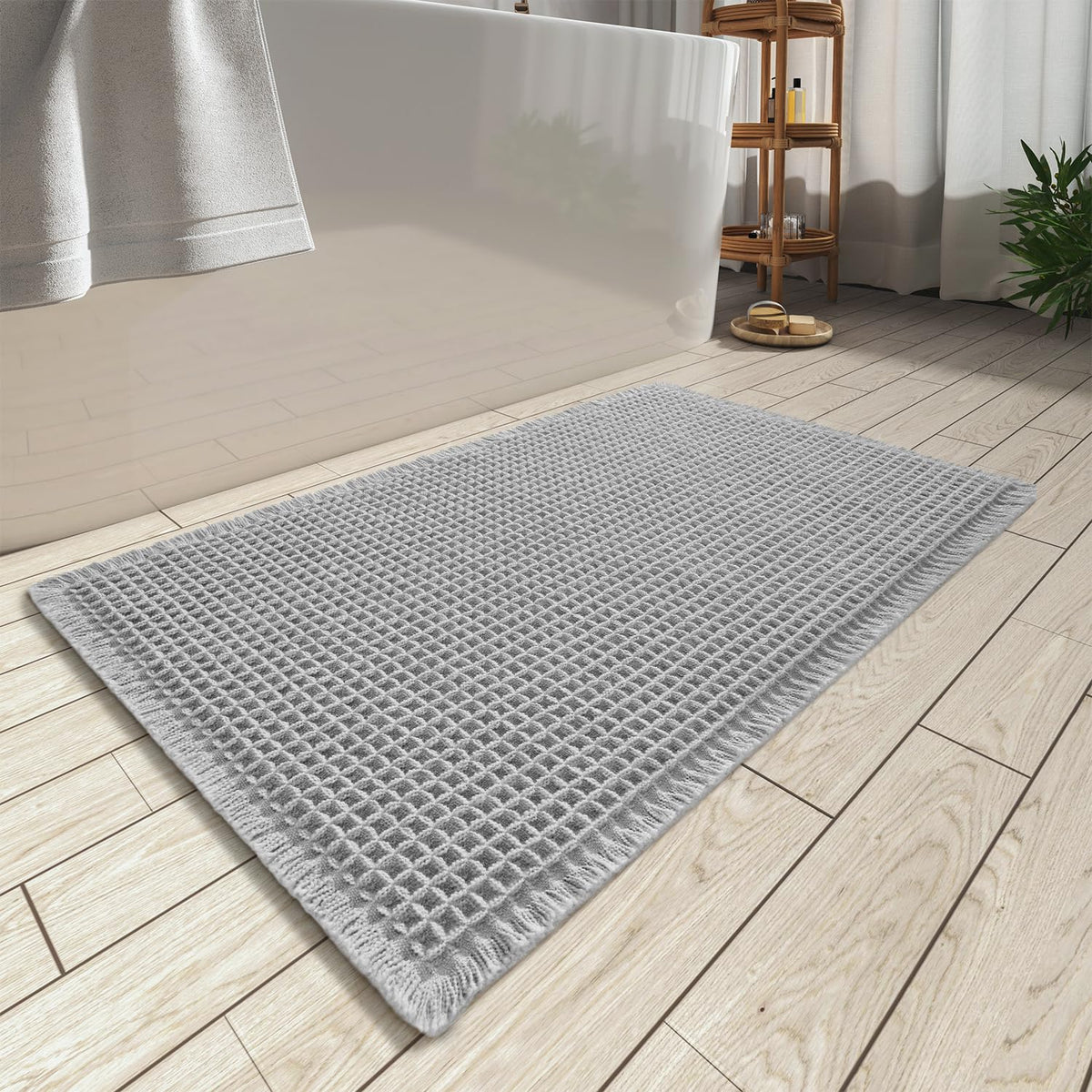 Upgraded Waffle Bath Mat Ultra Absorbent Non Slip Bathroom Mat, 18" x 30"