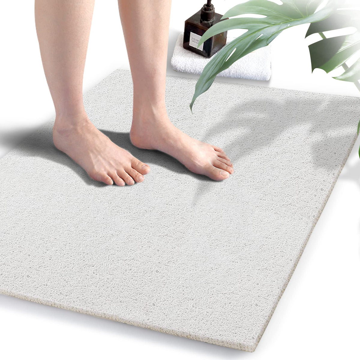 godehone Shower Mats Non Slip Without Suction Cups, PVC Loofah Bathroom Mats, Loofah Mats for Shower and Bathroom, Quick Drying, 15.7× 36 Inch, Beige