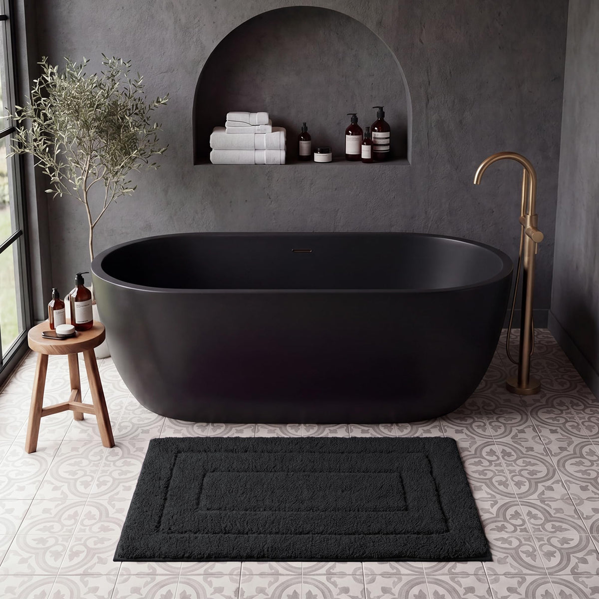 GRANNY SAYS Blue Bathroom Rug 16" x 24", Non-Slip Microfiber Bath Mat