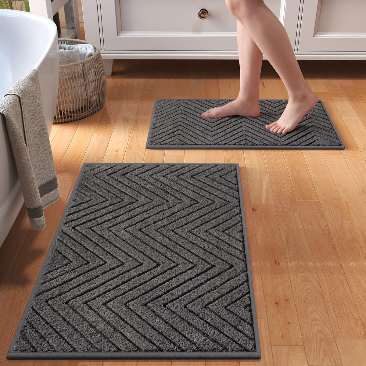 Bathroom Rugs Sets, Thin Non Slip Bath Mat Browm 16"x24"-2 Piece