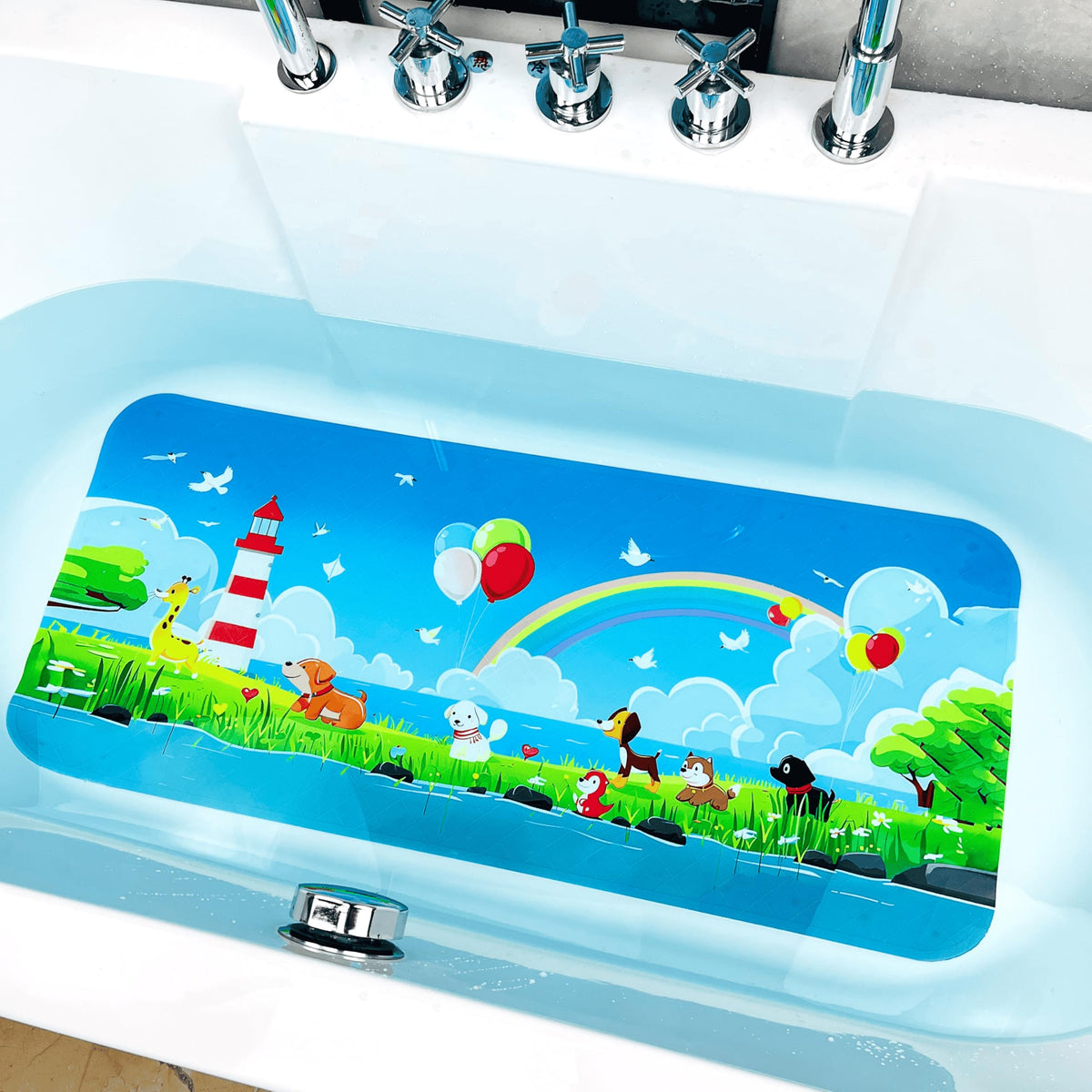 BEEHOMEE Kids Bath Mat for Tub, Non-Slip Toddler Bathtub Mat(Blue-Octopus)