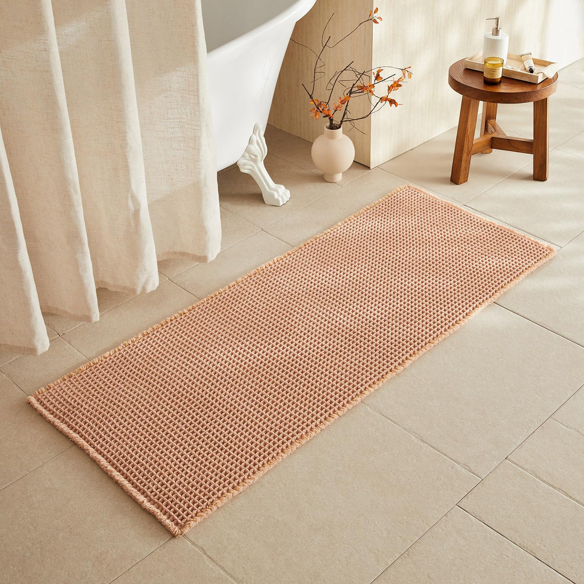 TYUU Waffle Bath Mat, Boho Bathroom Rugs Non Slip Washable, 30x20 Khaki