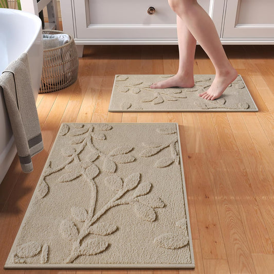 Bathroom Rugs Sets, Thin Non Slip Bath Mat Browm 16"x24"-2 Piece