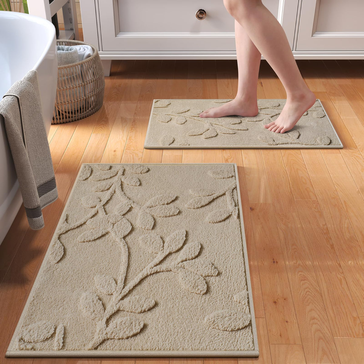 Bathroom Rugs Sets, Thin Non Slip Bath Mat Browm 16"x24"-2 Piece