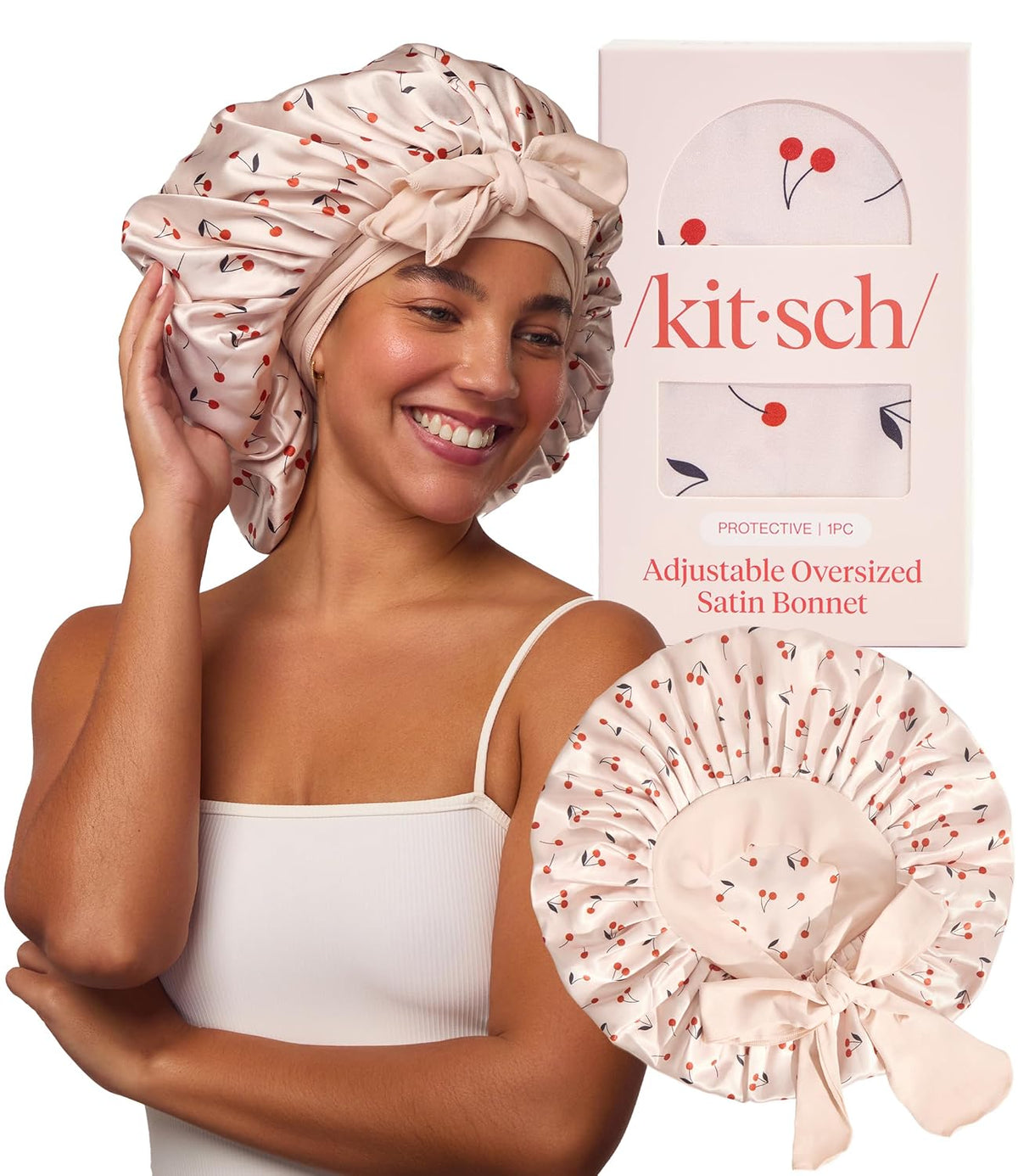 Kitsch XL Satin Bonnet for Sleeping - Cherry Print