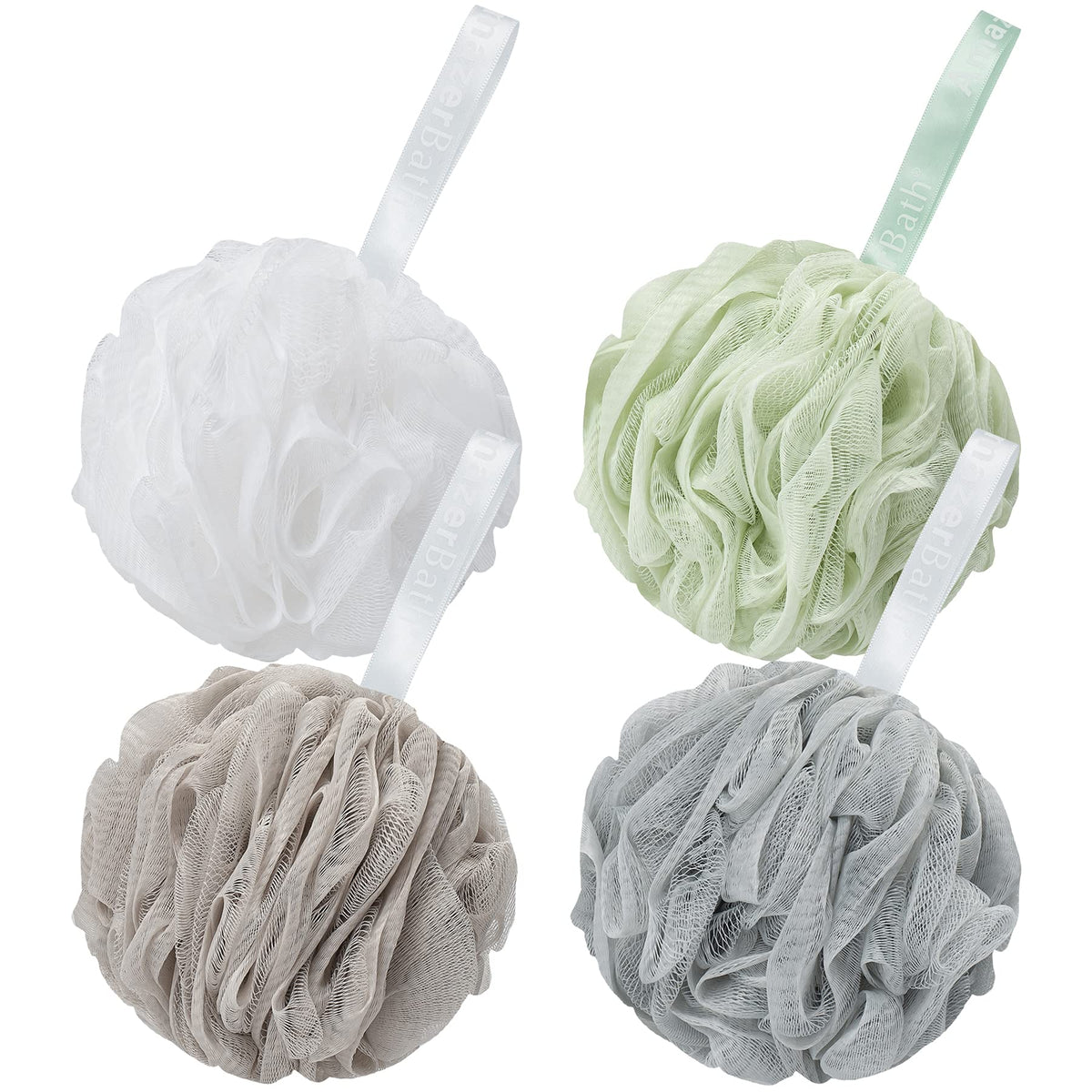 AmazerBath Loofah Sponge 75g/Piece, Exfoliating Bath Sponge Body Scrubber - Loofa Set of 4 Grey Blue-Pink-Grey-White (Large)