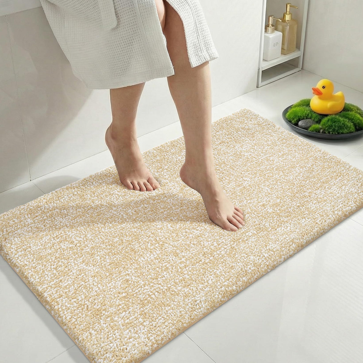 Yimobra Non Slip Machine Washable Bathroom Rug 24x17 Grey and White