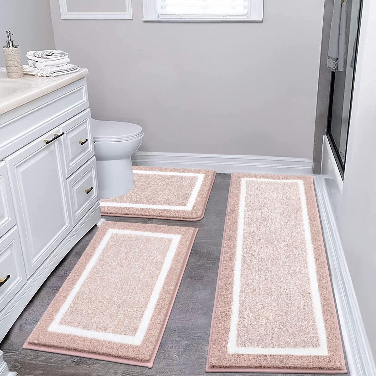 Pauwer Bathroom Rugs 3 Piece Set, Non Slip Washable Bath Mat, Dark Grey