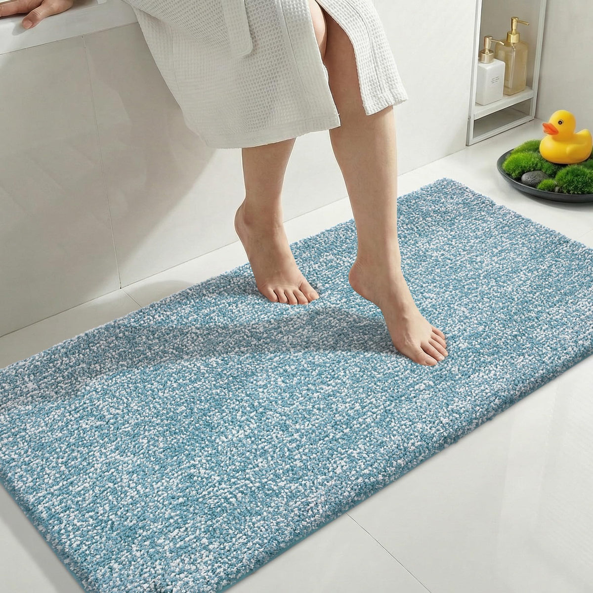 Yimobra Non Slip Machine Washable Bathroom Rug 24x17 Grey and White