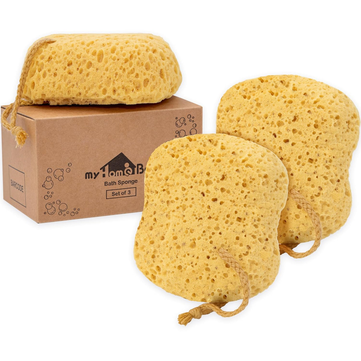 myHomeBody Bath Sponge, Foam Loofah, Shower Sponge for Body, Curvy, 3 Pack