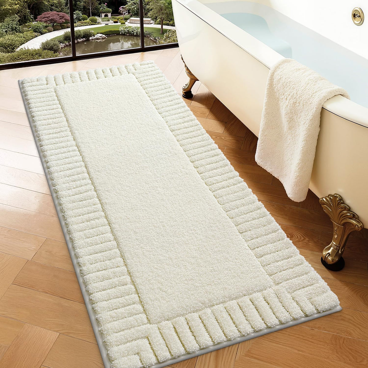 LUMI Soft Bathroom Rugs Absorbent, Non Slip Bath Mat 16x24, Beige