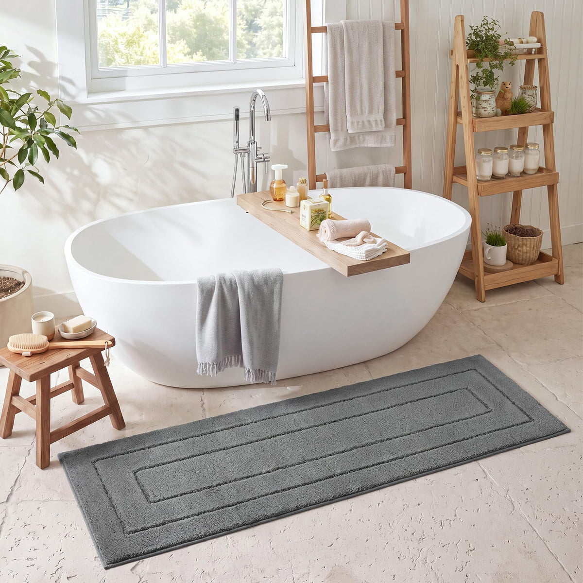 GRANNY SAYS Blue Bathroom Rug 16" x 24", Non-Slip Microfiber Bath Mat
