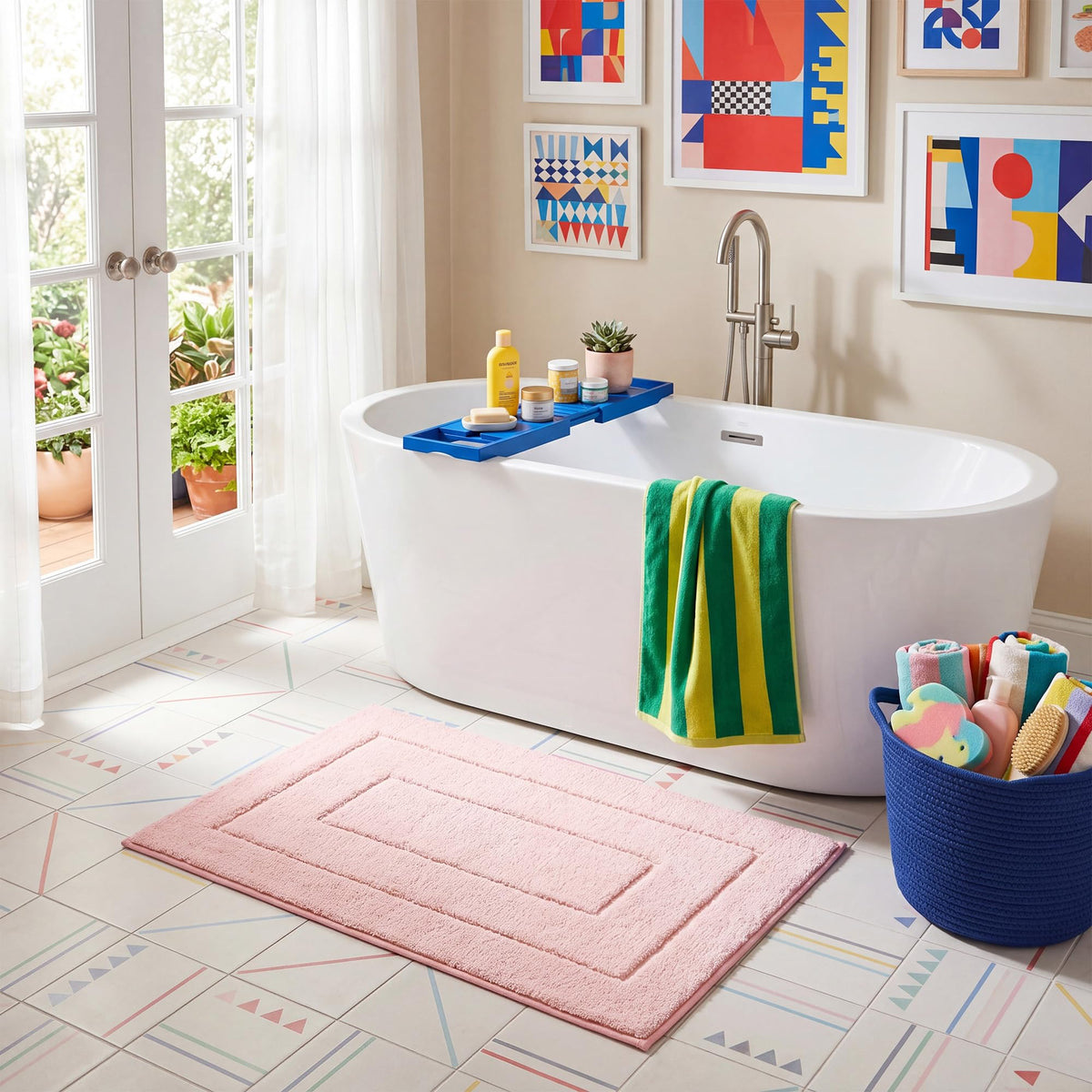 GRANNY SAYS Blue Bathroom Rug 16" x 24", Non-Slip Microfiber Bath Mat
