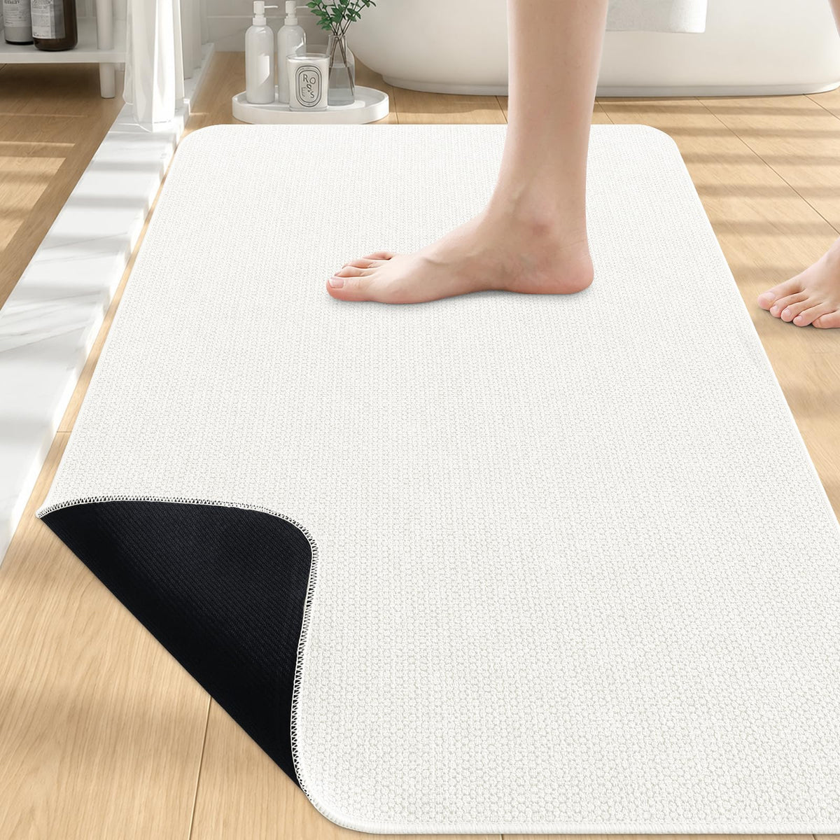 Smiry Ultra Thin Bath Mat 27x17, Non Slip Rubber Washable Bathroom Rugs