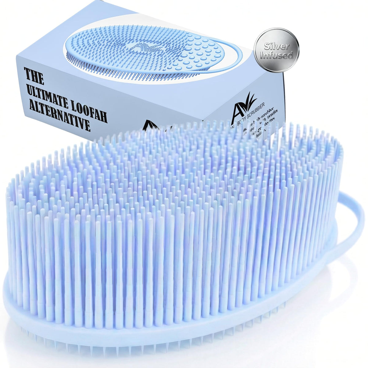 Avilana Premium Silicone Body Scrubber - Trusted Since 2017 - SGS Certified Food Grade Dual Sided Bath Brush, Quick-Dry Exfoliating Loofah Alternative, Massage Brush Sensitive Skin Women Men