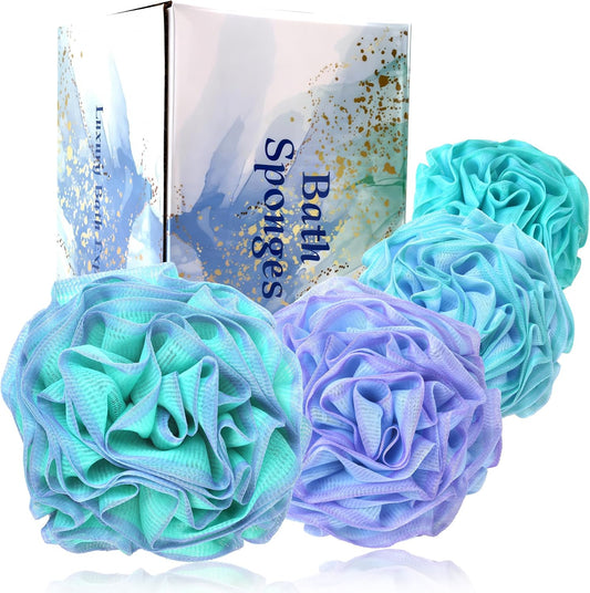 Loofah Bath Sponge, Large Exfoliating Body Scrubber, 4-Piece Loofa Set