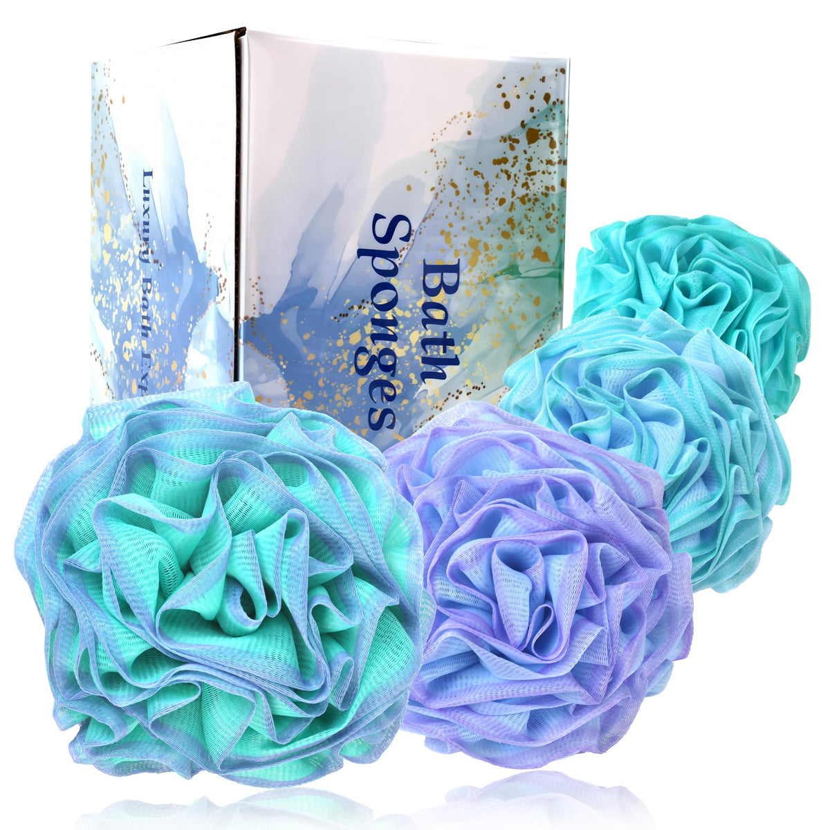 Loofah Bath Sponge, Large Exfoliating Body Scrubber, 4-Piece Loofa Set