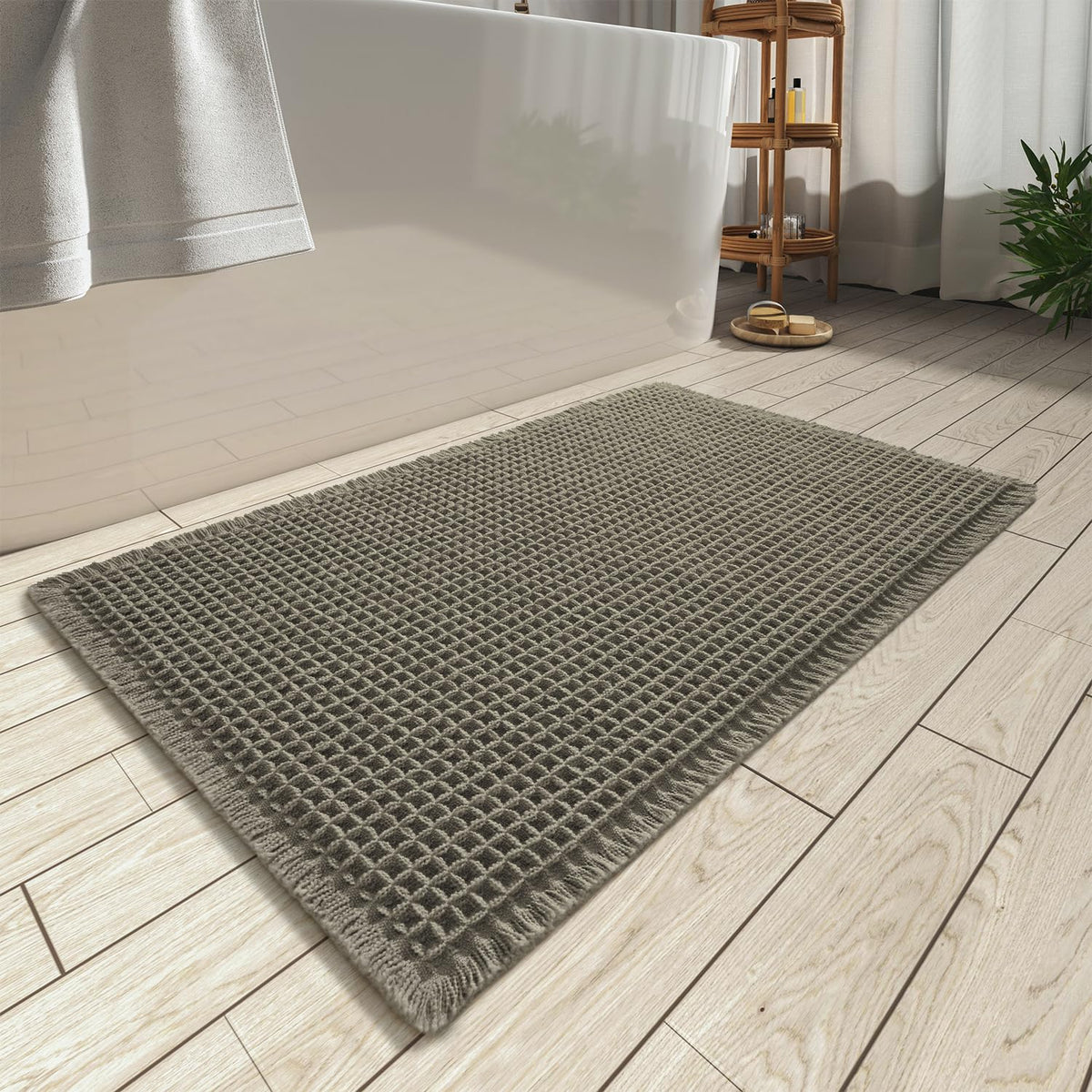 Upgraded Waffle Bath Mat Ultra Absorbent Non Slip Bathroom Mat, 18" x 30"