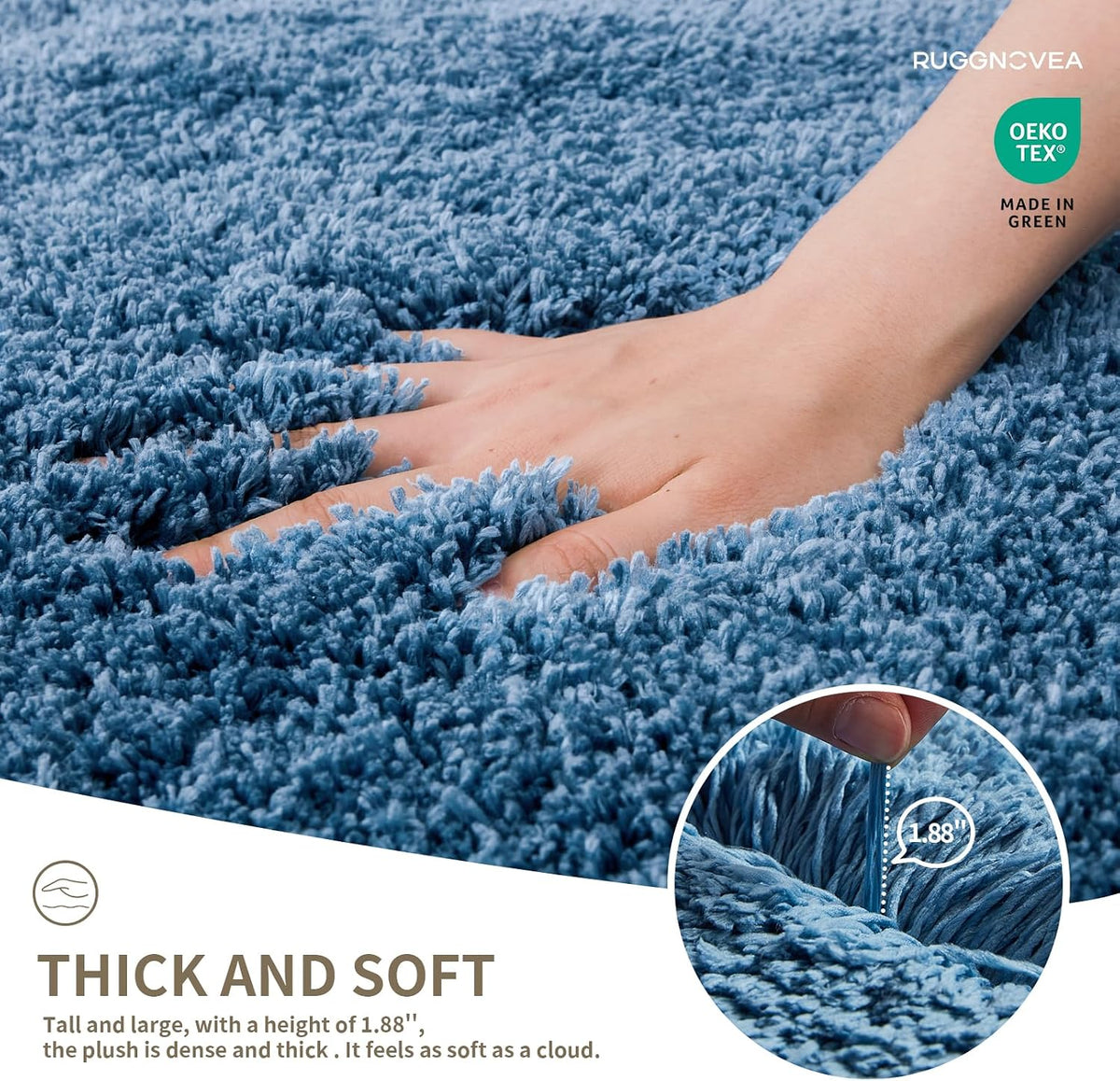 Microfiber Bathroom Rugs 24x17 Absorbent Soft Non Slip, Blue