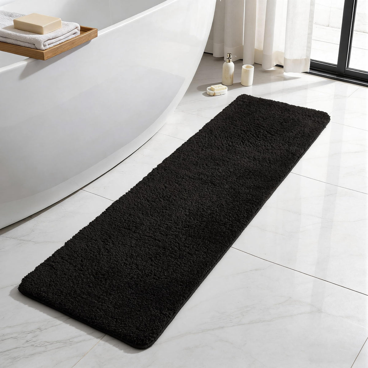 TYUU Black Bathroom Rug, Ultra Soft Bath Rugs Non Slip Washable, Super Absorbent Quick Dry Small Bath Mat with Rubber Backing for Bathroom Floor, Shower, or Sink, Black 16" x 24"