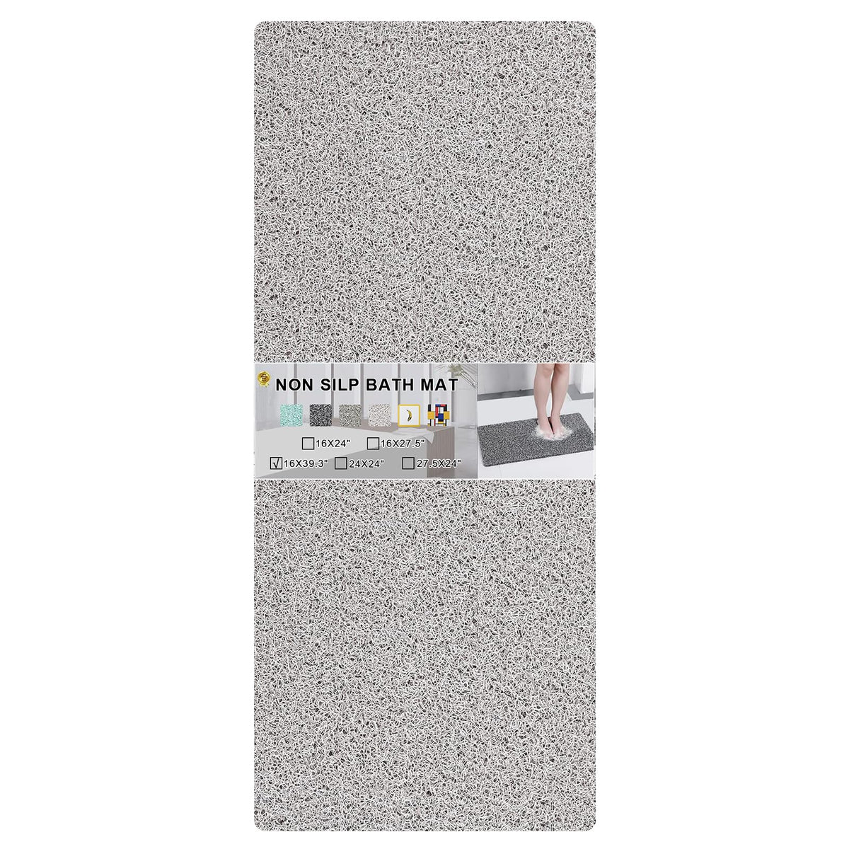 Nonslip Bathtub Mat, Anti Slip Bath Mat 0.6" Extra Thick, Quick Dry Bath Tub Anti Slip Shower Mat, Loofah Non-Slip Bath Mat for Tub Bathroom Pool Kitchen Entryway Home Hotel(Light Gray 16x27)