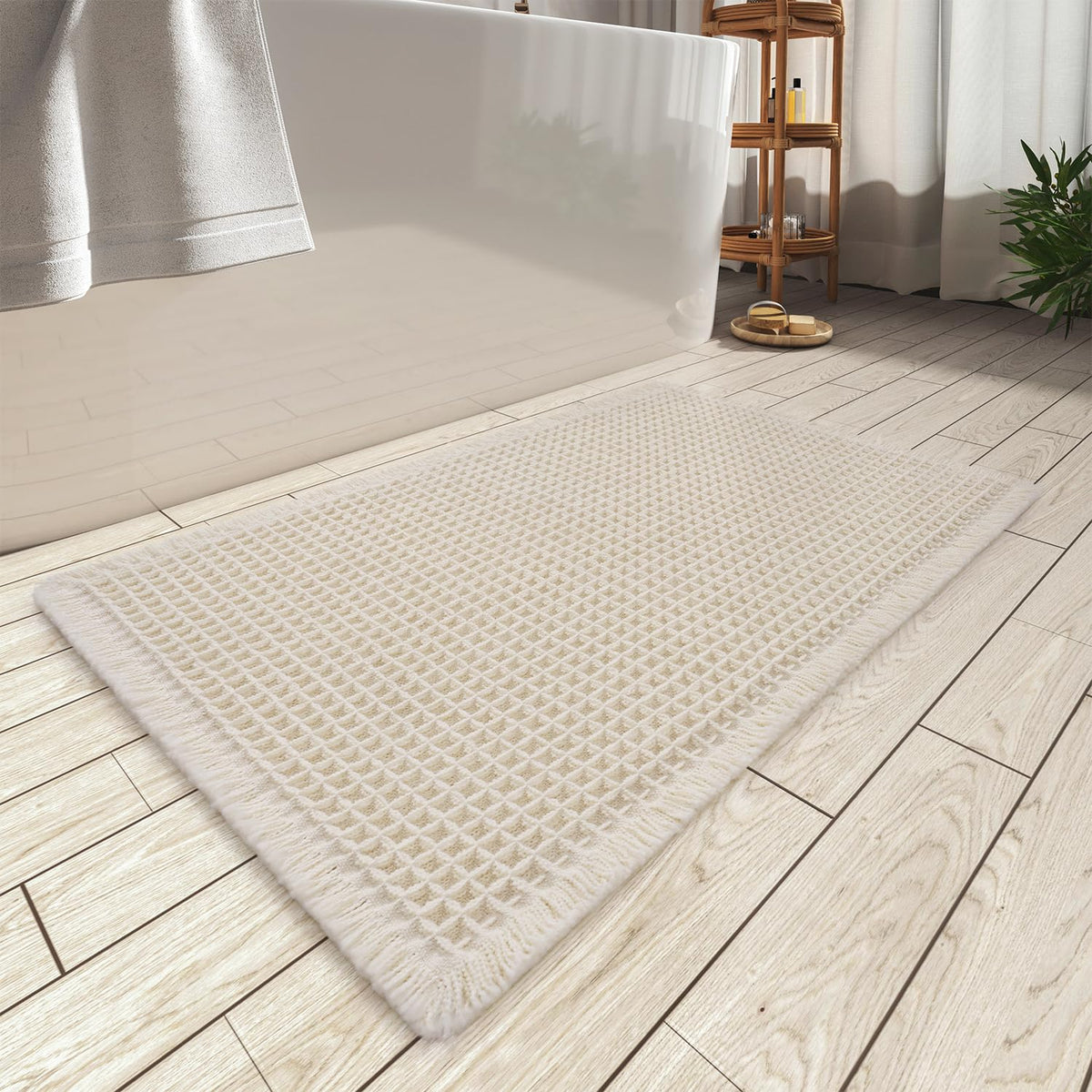 Upgraded Waffle Bath Mat Ultra Absorbent Non Slip Bathroom Mat, 18" x 30"