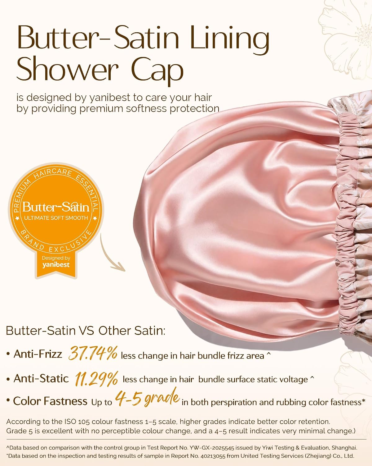 Yanibest Satin Lined Shower Cap, Shower Caps for Women Reusable Waterproof