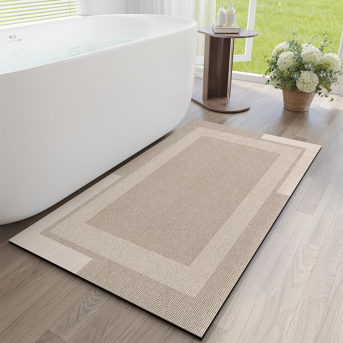 YDKGL Non Slip Bath Mat Thin Bathroom Rugs Fit Under Door Grey 16"x 24"