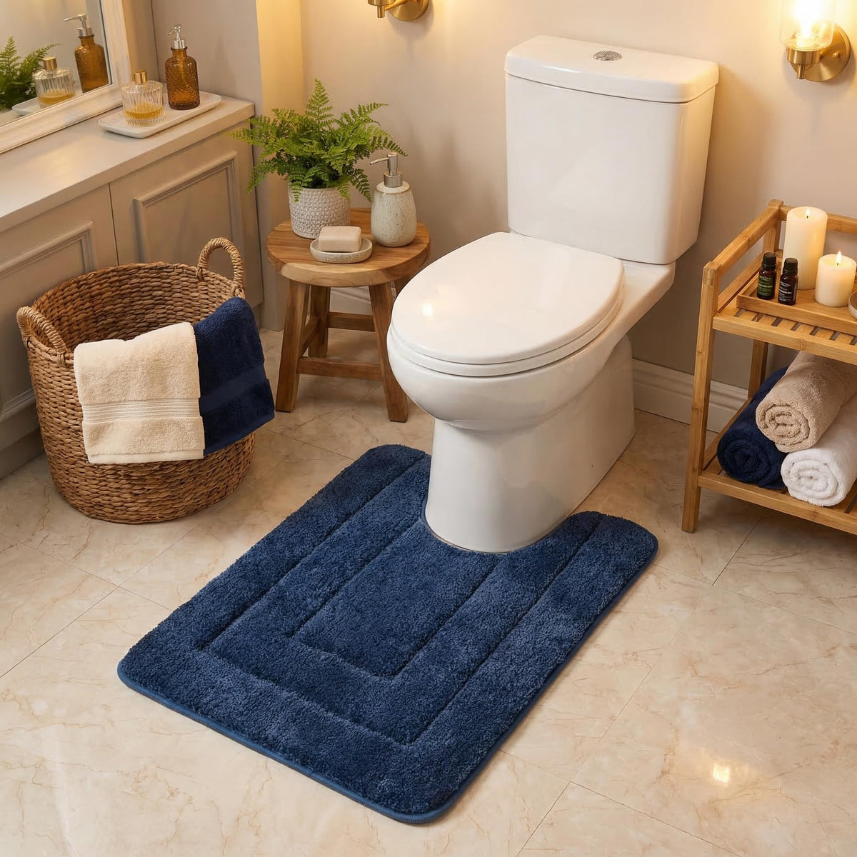 GRANNY SAYS Blue Bathroom Rug 16" x 24", Non-Slip Microfiber Bath Mat