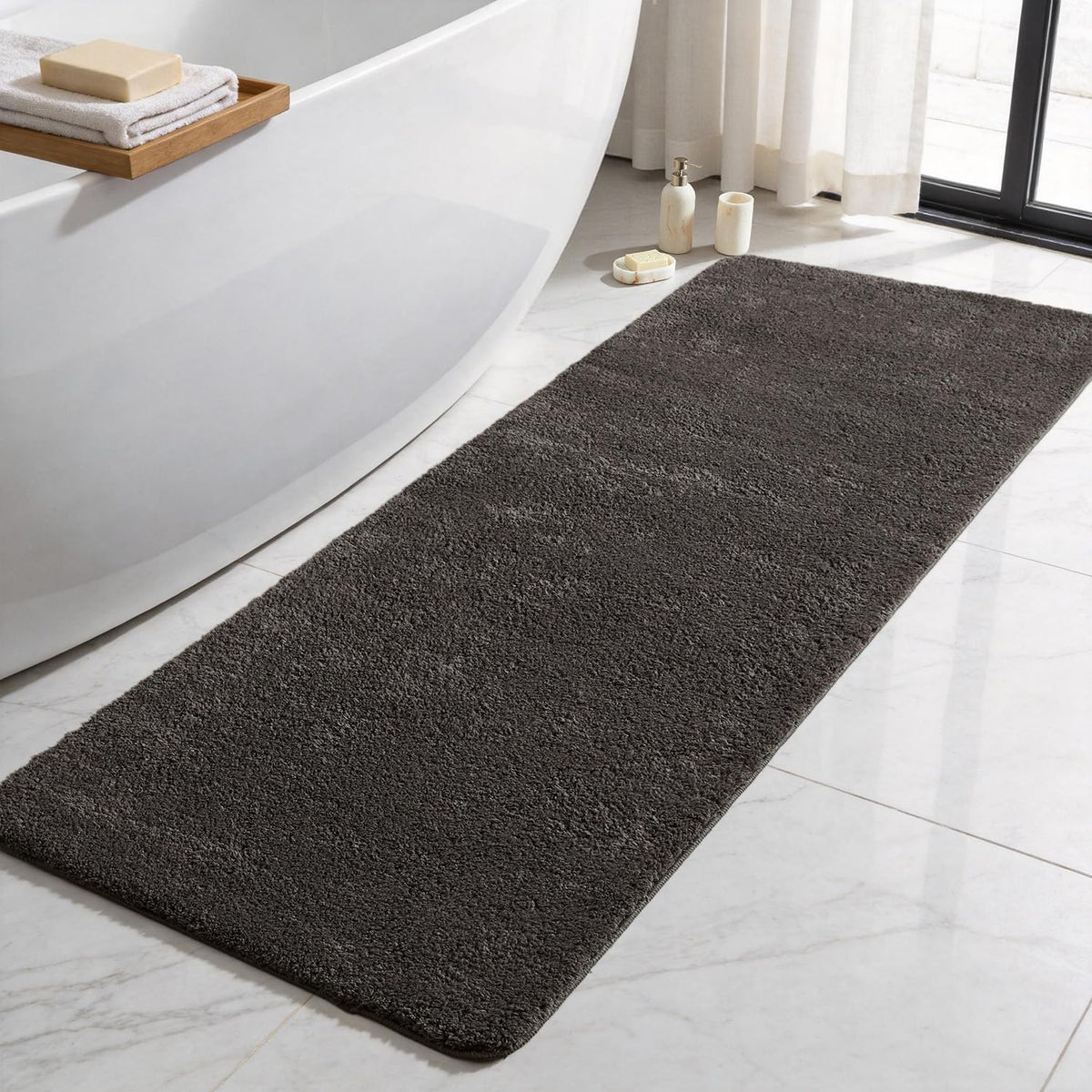 TYUU Black Bathroom Rug, Ultra Soft Bath Rugs Non Slip Washable, Super Absorbent Quick Dry Small Bath Mat with Rubber Backing for Bathroom Floor, Shower, or Sink, Black 16" x 24"