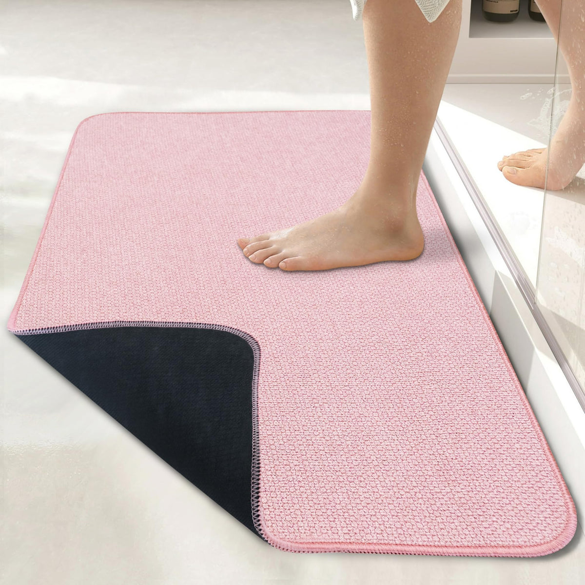 Bath Mat,Ultra Thin Bathroom Rugs,Rubber Bath Mats for Bathroom,No Slip Bath Rugs,Quick Dry,Machine Washable,Low Pile,Absorbent,Shower Outside,Sink,Home Decor Accessories.Blue,1'5"x2'3"(17x27inch)