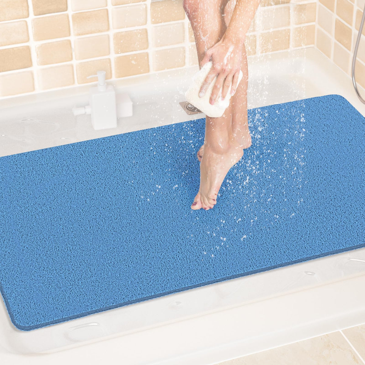 LuxStep Shower Mat Bathtub Mat,24x16 inch, Non-Slip Bath Mat with Drain, Quick Drying PVC Loofah Bathmat for Tub,Shower,Bathroom (Phthalate Free,Grey)