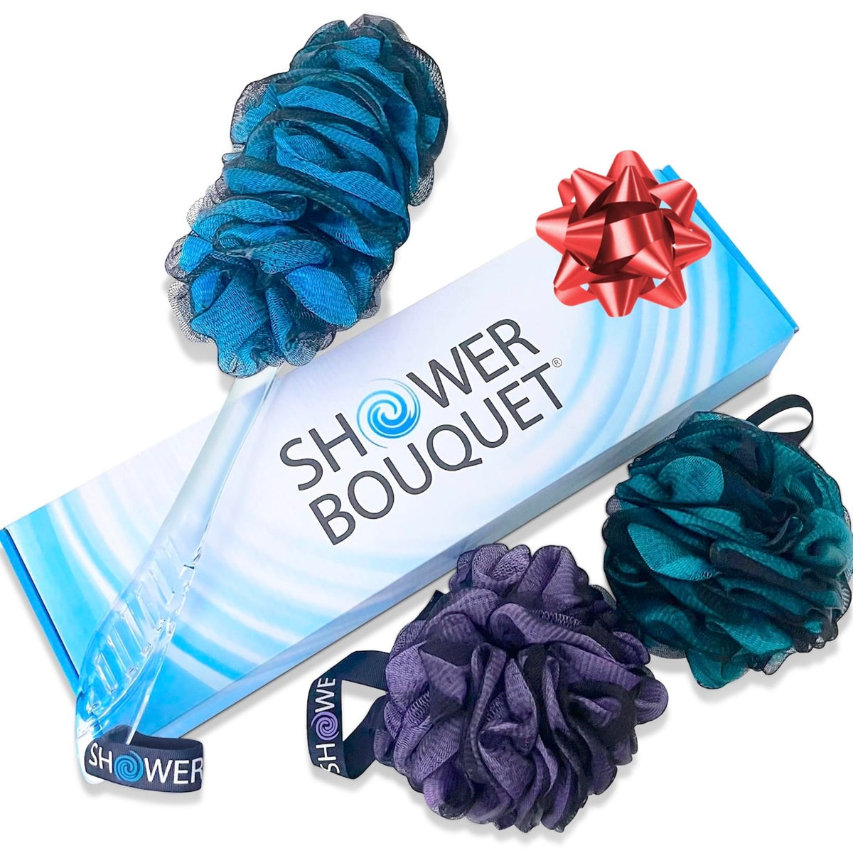 SHOWER BOUQUET Color-Charcoal Back-Loofah-with-Handle | 2-Pack Loofa Lufa